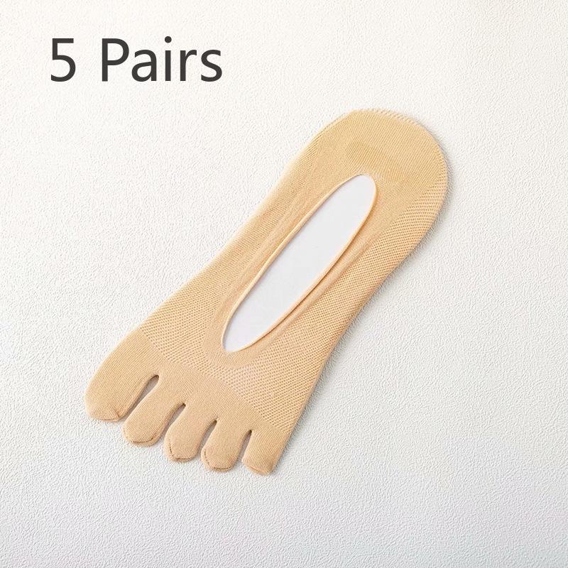 5 Paar Fünf-Zehen-Socken Damen Sommer Dünne Zehen Getrennte Zehen Fünf-Zehen-Socken Flache Mund Unsichtbare Bootssocken 5 Pairs