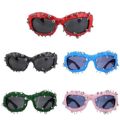 Stylish Rivet Frame Sunglasses with UV380 Protections for Women Men Unisex Everyday Use Eyeglasses Dance Show Props