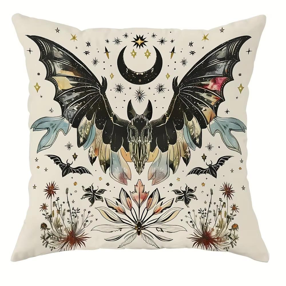 1Pc Witchy Occult Moth Cauldron Raven Moon Pattern Pillowcase Boho Aesthetic Throw Cover For Home Sofa Bedroom Decor