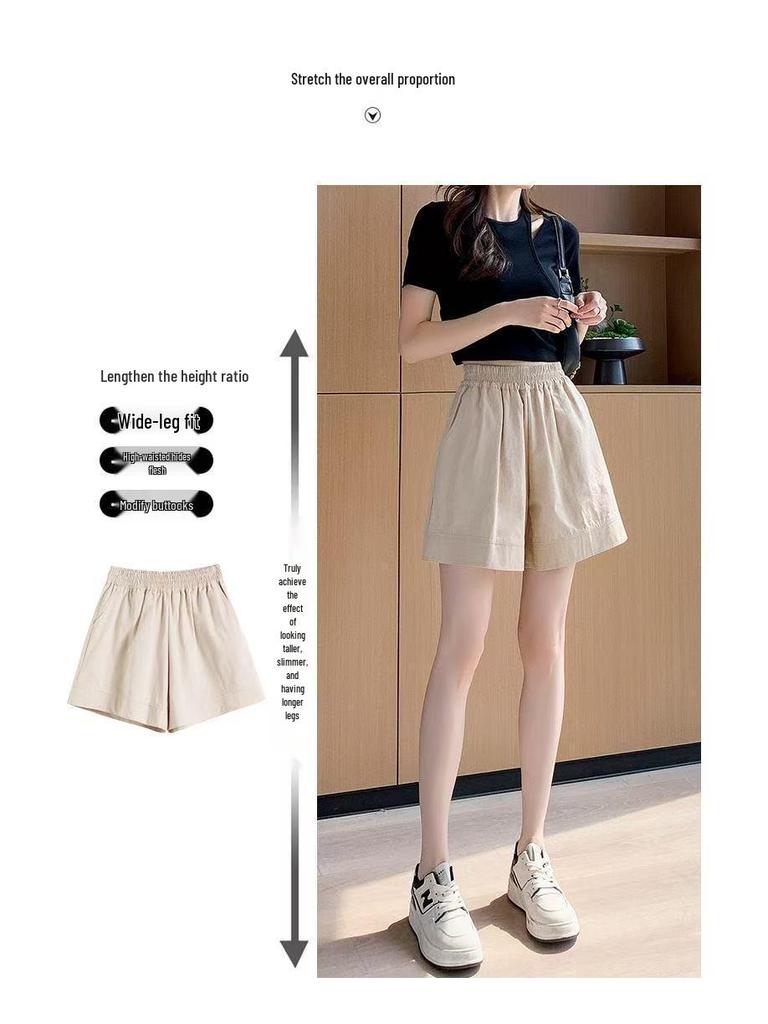 Women's High Waist Cotton Shorts - Summer Korean Style, Casual, Loose, Slimming, Wide Leg, Five-Point Pants