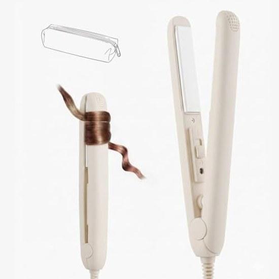 Hidemasa Hair Iron Mini Ultra Lightweight Straight Curl Dual Use 20mm Ceramic Plate Bangs Compact Unisex Approximately 180g Storage Bag Gift (Ivory)