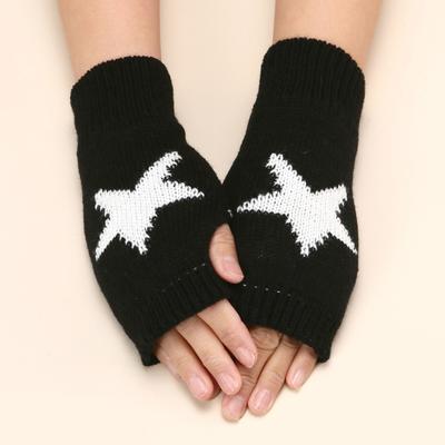1 Paar Winter-Schreibhandschuhe, gestrickt, halbe Finger, elastisch, mit Sternenmuster, farblich abgestimmt, rutschfest, Handgelenkschutz, Wärmespeicherung, weich, warm, für Studenten