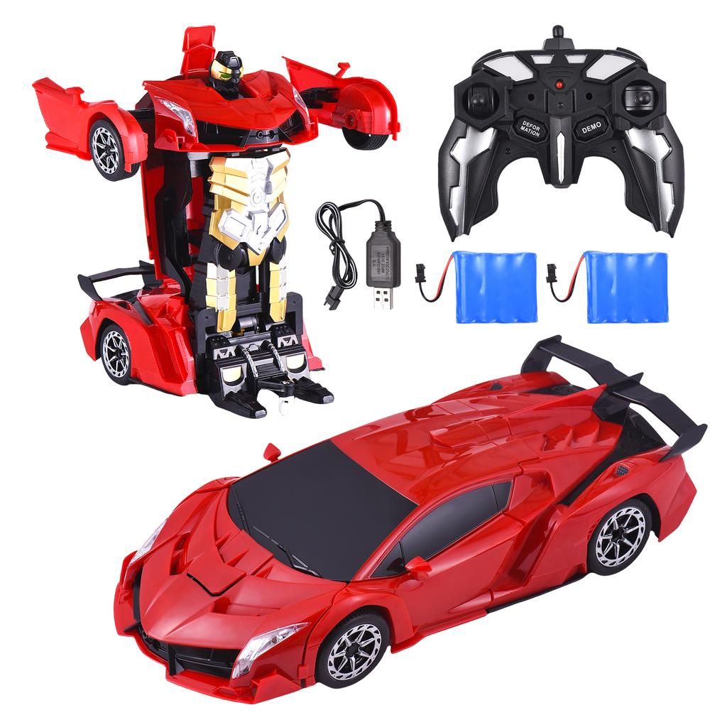 Coche de Control Remoto, Juguetes Transformables para Niños y Niñas, Deformación a Robot con un Botón con Luces a