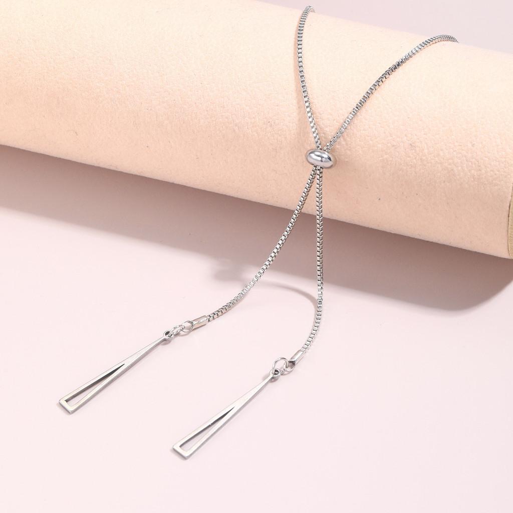 Metallic Geometric Fashionable Triangle Necklace For Women Stylish Long Chain Accessory