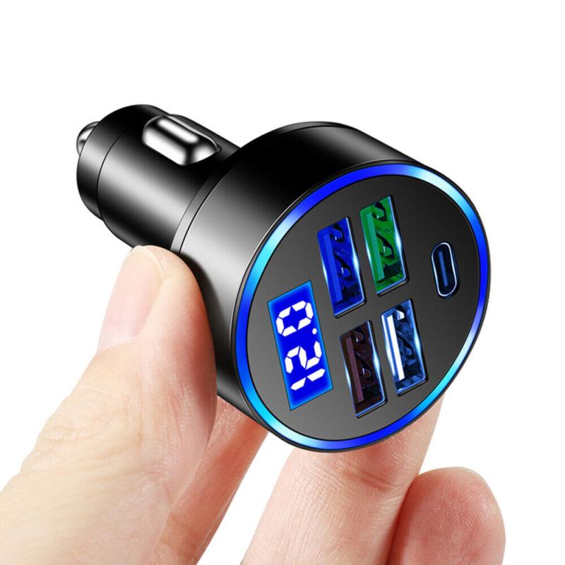 4 Usb Port Type-c Fast Car Charger Led Digital Display Real Time Monitor With Voltage Detection