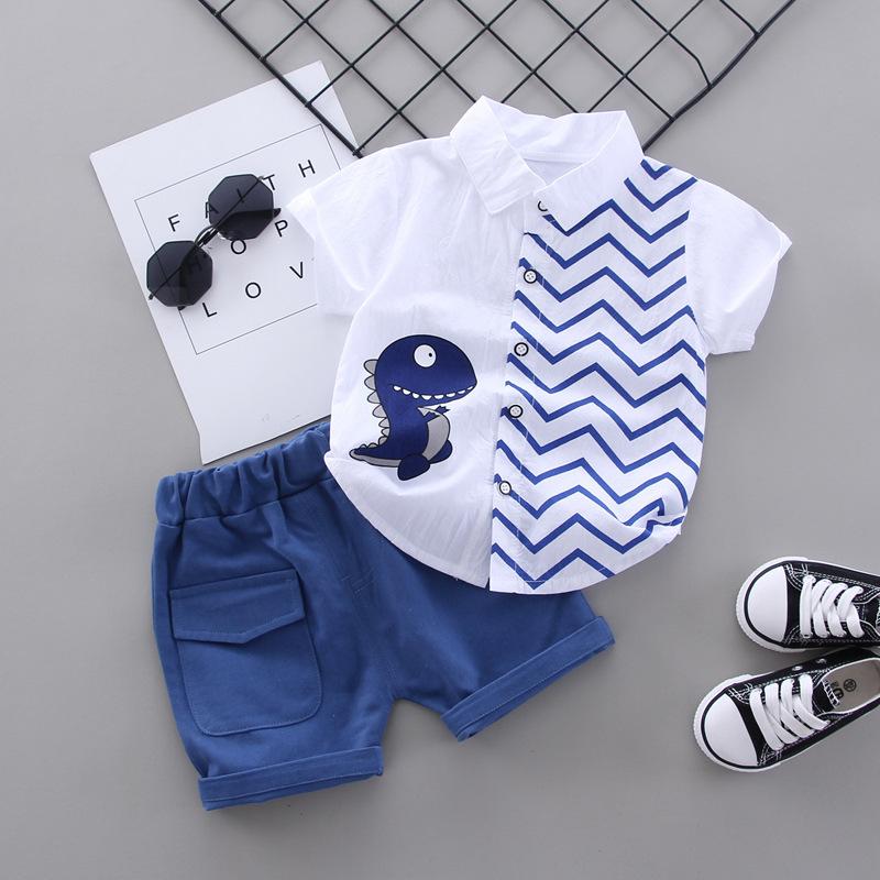 Children's Clothing For Small And Medium-sized Children, Summer New Style Lapel Shirt, Fashionable Printed Overalls Shorts Suit