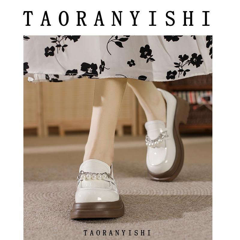 Thick-soled Women's New Spring Heightening White Small Leather Shoes One-pedal Women's Shoes Muffin Pearl Single Shoes