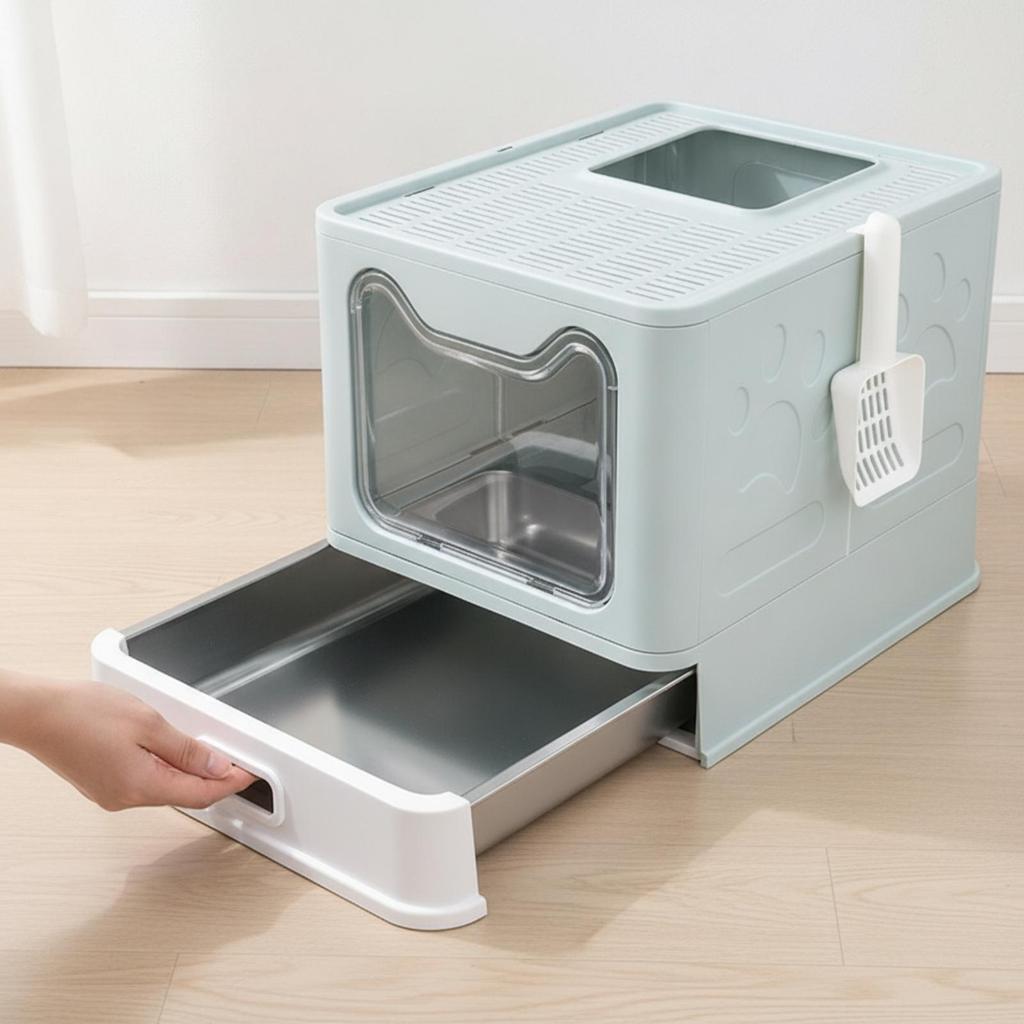 Litter Box with Closed Stainless Steel Drawer