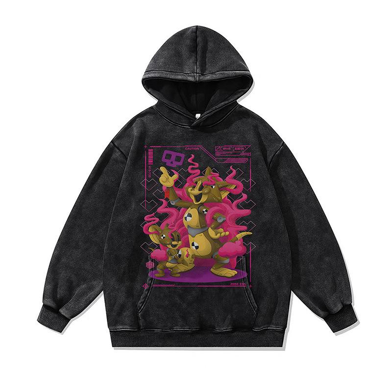 Dark Two-Dimensional Cartoon Digital Direct Injection Printing Hooded Sweater For Men And Women Washed And Old Hoodie