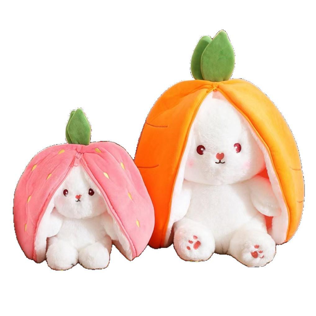 Strawberry Carrot Bunny Plush Toy: Cute Transforming Doll & Cushion Birthday Gift