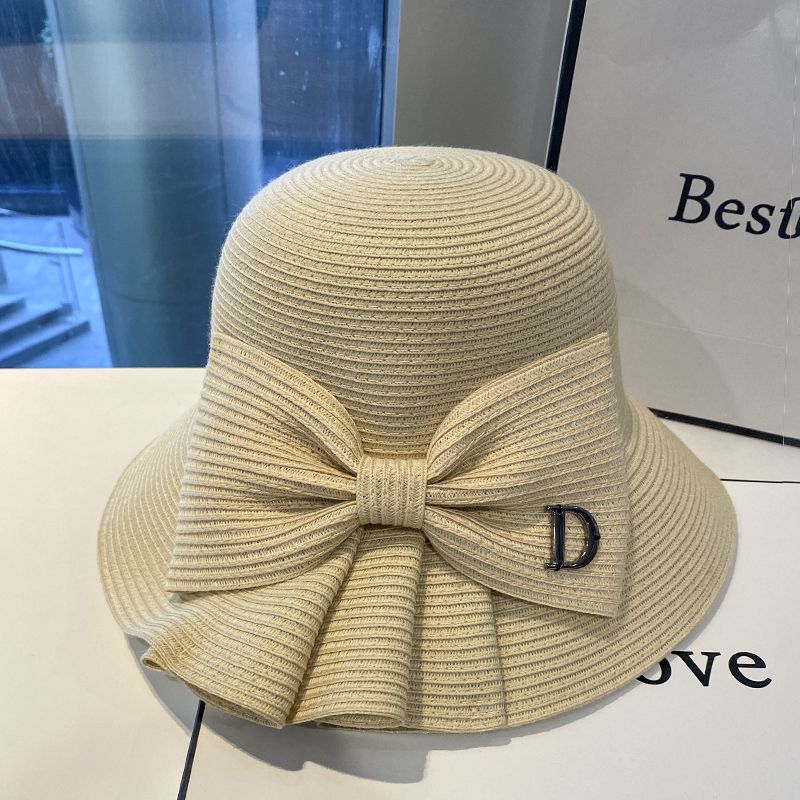 Bowknot Straw Sun Hat Elegant Hollow Wide Brim Summer Beach Sun Protection Breathable Sun Hats for Women