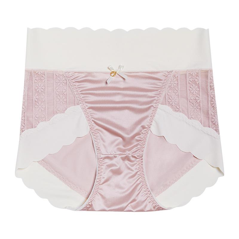 Women's Underwear Satin Sexy High Waisted Briefs Cinched Ice Silk Wavy Edge Lightweight Cotton Crotch Triangle Panties