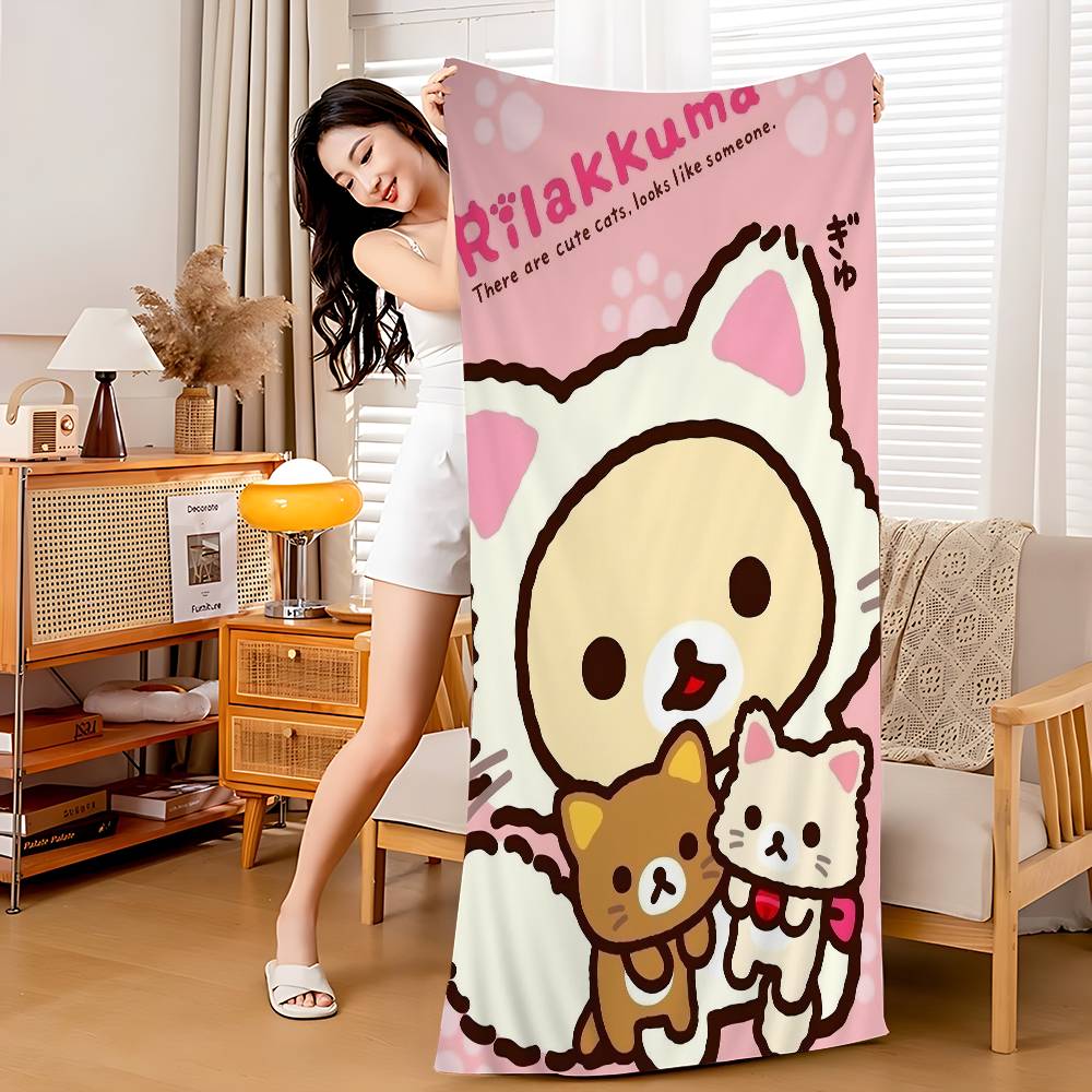 Japan Cute Cartoon R-ilakkuma Beach Towel Colorful Bath Towels For Girl Microfiber Quick Dry Custom Sand Free Beach Yoga Gym