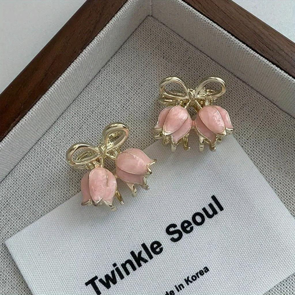 2pcs Mini Flower Hair Clip Headdress Tulip Hair Clip Female Headwear Small Hair Catch Bangs Top Clip Hairpin Shark Clip Claw