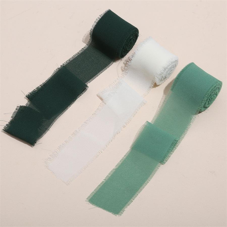 3 Roll/set 5m Frayed Edged Satin Handmade Chiffon Silk Ribbon For Wedding Invitation Bouquets Birthday Party DIY Decoration Gift