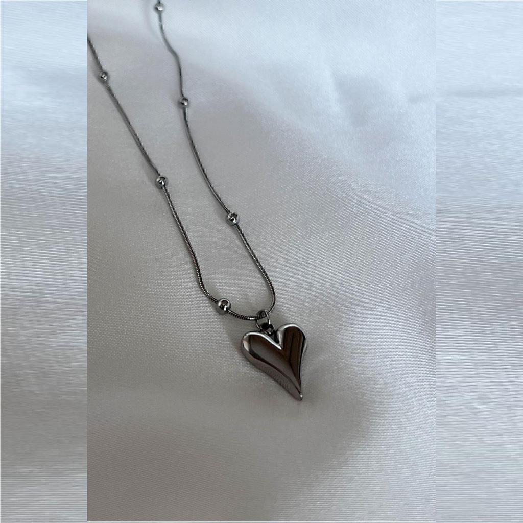 Women's Silver Ball Chain Aesthetic Heart Steel Necklace