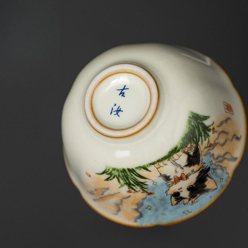 Ru Klin Cute Hand Painted Cat Teacup Ceramic Retro Porcelain Tea Cup Master Cup Tasting Mug Chinese Kung Fu Japanese Tea Teaware
