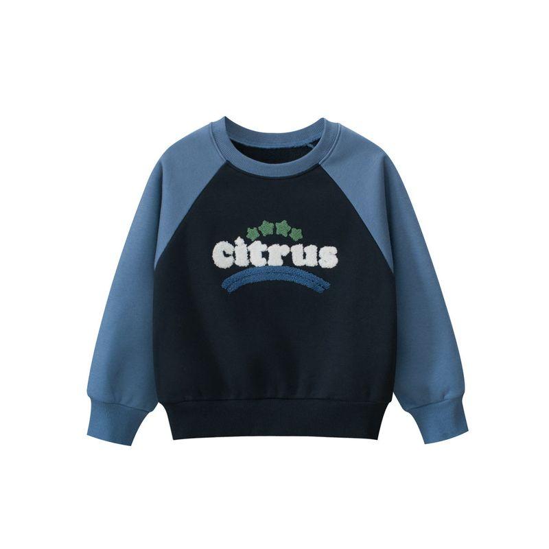 27Kids Children s Clothing Autumn and Winter Korean Style Children s Fleece Sweatshirt Pullover Clothes Boys  Letter Embroidered Tops K2702 Noble Blue/Military Blue (Loose Version) 130