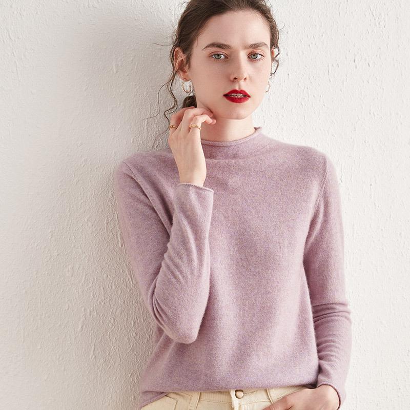 Women's Loose Fit Cashmere Half-High Collar Sweater - Versatile Warm Knit Top for Autumn and Winter