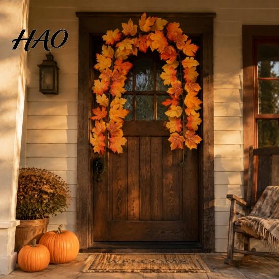 Reusable Artificial Garland 100/175/200CM Maple Leaf Garland, UV Resistant Faux Autumn Leaves Festive Hanging Rattan, Realistic Vine for Thanksgiving
