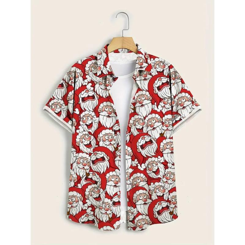 Kerstman Surfen Hawaïaans Shirt Unisex Mode Cartoon Shirts Korte Mouw Blouse Kerst Feestelijke Vakantie Tops