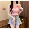 Short Tank Top With 3d Flower Embroidery For Summer Fashion Women