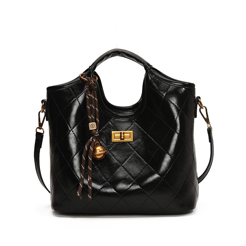 Popular Hot-selling Niche High-end Diamond Embroidery Thread Portable Bucket Bag Commuter Versatile Oil Wax Leather Messenger Women's Bag