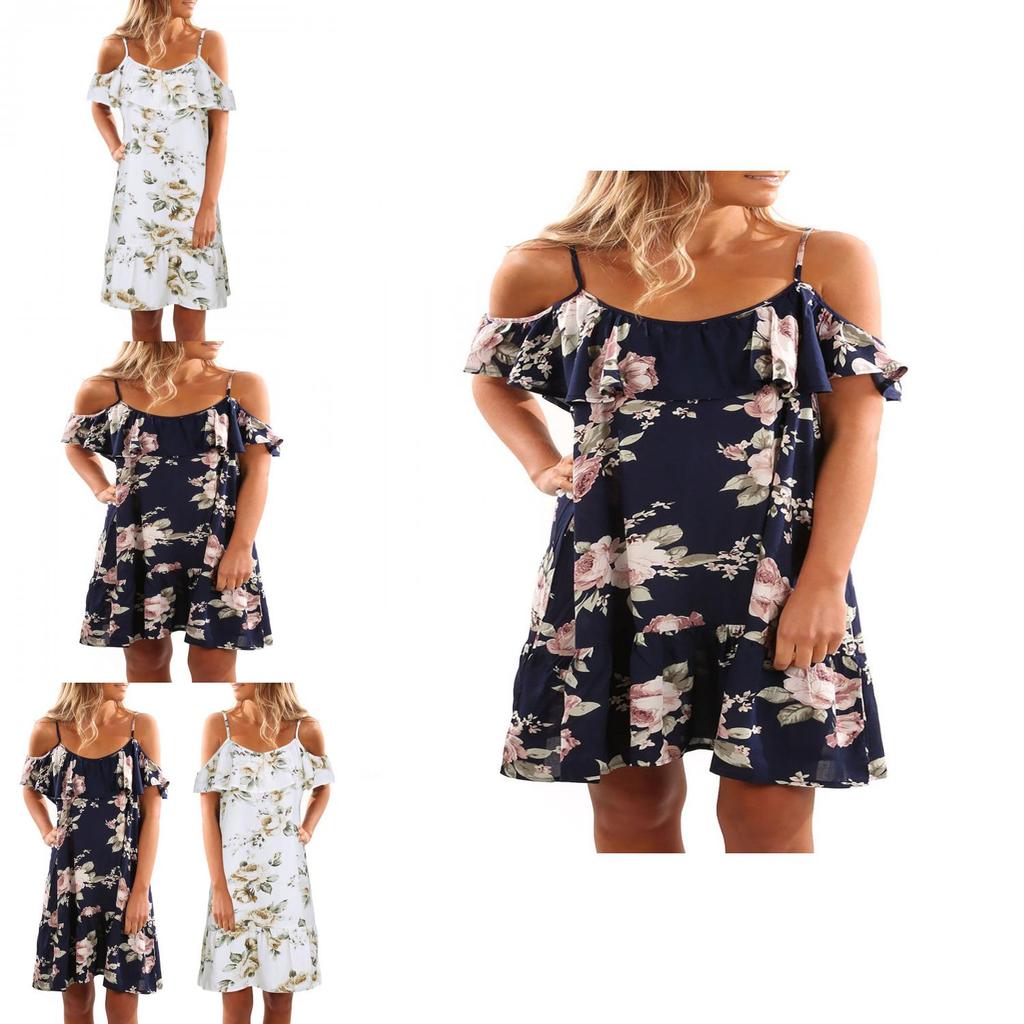 Usa Women Floral Off Shoulder Sling Dress For Effortless Casual Beach Style