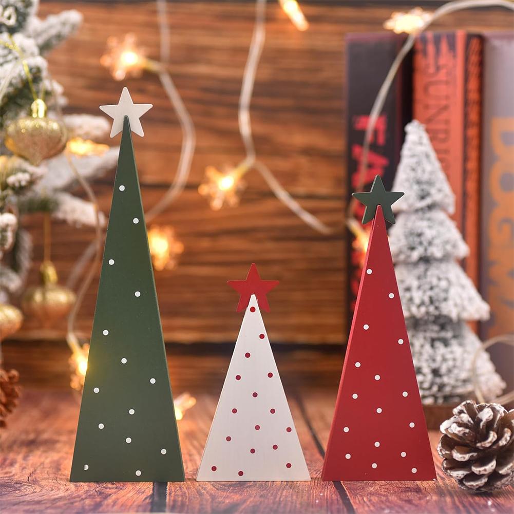 3PCS Wooden Christmas Tree Ornament Multi-Purpose Christmas Tree Wood Sign Desktop Vertical Tree Ornaments for Home Office Decor