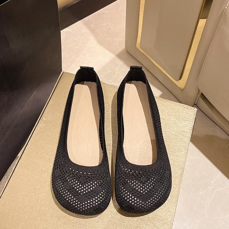 

Летающая вязаная полая и дышащая обувь Doudou на мягкой подошве с одним педалем для женщин для работы не утомляет, а женские туфли-лодочки ощущаются как шаг 40 чёрный