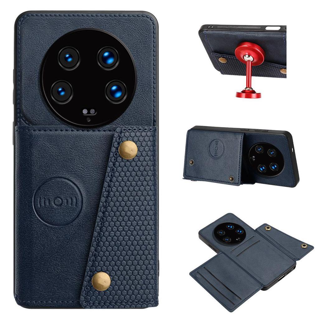 Vintage Leather Card Holder Phone Case for Xiaomi 14 Ultra Card Pockets Dual Snap Buttons Flip Wallet Shell
