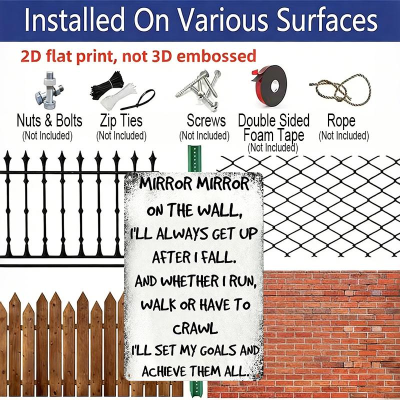 2D Flat, Vintage Inspirational Quote Metal Wall Art Sign, "Mirror Mirror on The Wall" Aluminum Decorative Plaque, 7.87x11.8 Inches, Rust-Resistant
