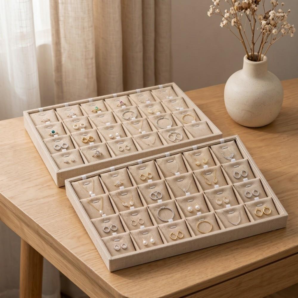 2 Pcs 24 Slots Jewelry Display Tray MDF Base Jewelry Showcase Jewelry Storage Case  For Pendants