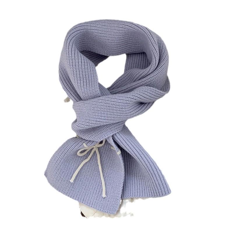 Korean Style Red Bow Woolen Scarf for Women in Autumn and Winter Thickened Warm Neck Protection Knitted Shawl Scarf Winter