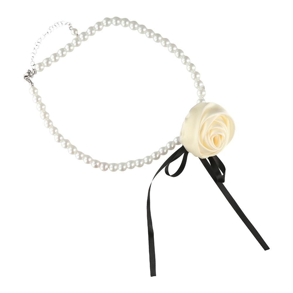 

Clavicle Chain Jewelry Rose Pearl Necklace Imitation Pearls Rose Pearl Chain Beads Party белый