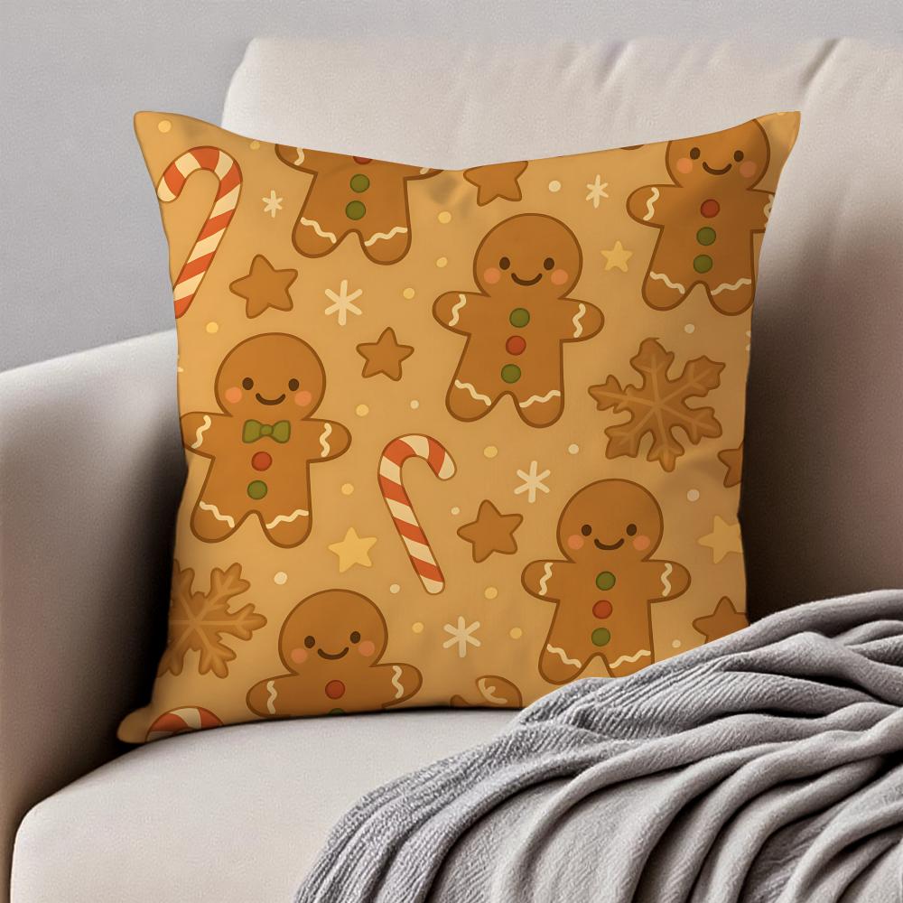 Christmas Gingerbread Man Fun Holiday Cushion Cover Pillowcase Antidustmite Invisible Zipper Short Plush Sofa Cushion