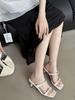 Slippers Summer French Style Niche Square Toe Open Toe Thin Heel Patent Leather Ankle Strap Rhinestone High Heel Women'Ssandalswomen'S