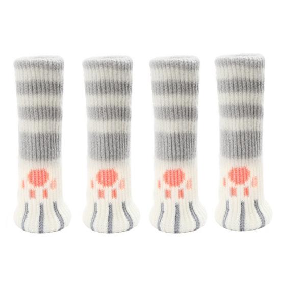 

4Pcs Chair Leg Covers Cartoon Paw Pattern Elastic Knitting Chair Floor Protector Wood Tile Marble Floors No-scratch Non-Slip Chair Foot 4pcs сірий