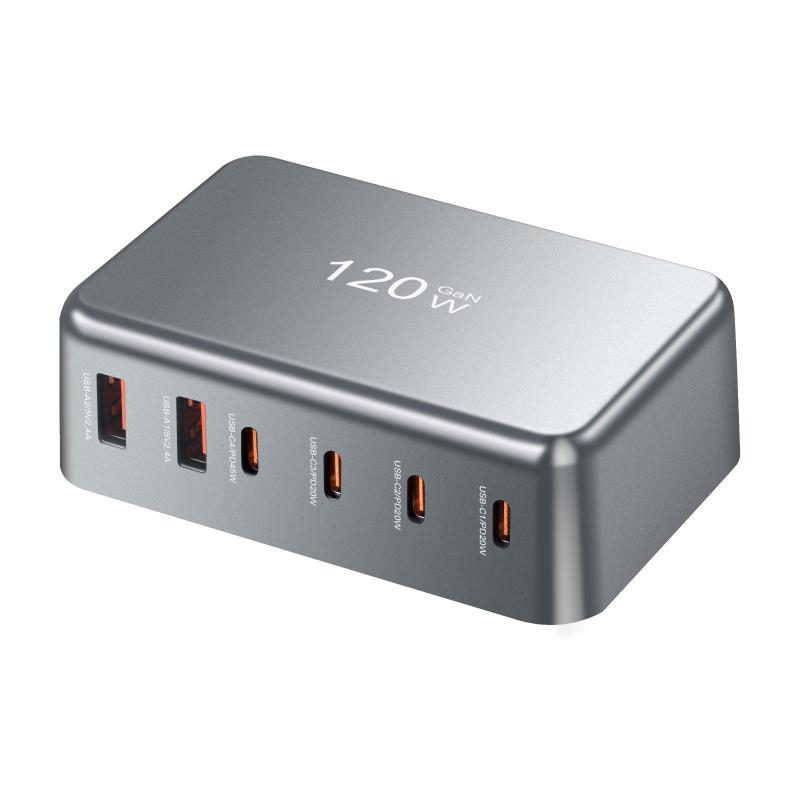 120W Gan Charger Multi Ports Fast Charger Desktop Charging Station Usb Type C Pd Phone Charger Adapter For Ipad Laptop Tablet