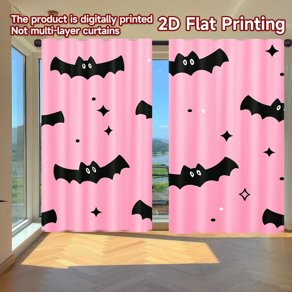 

2D FLAT PRINTING 2pcs Curtains (Without Rod) Halloween Bat Pattern Valentine is day Festival Popular Curtains&Drapes Polyester 100*130 HOOK 1pcs