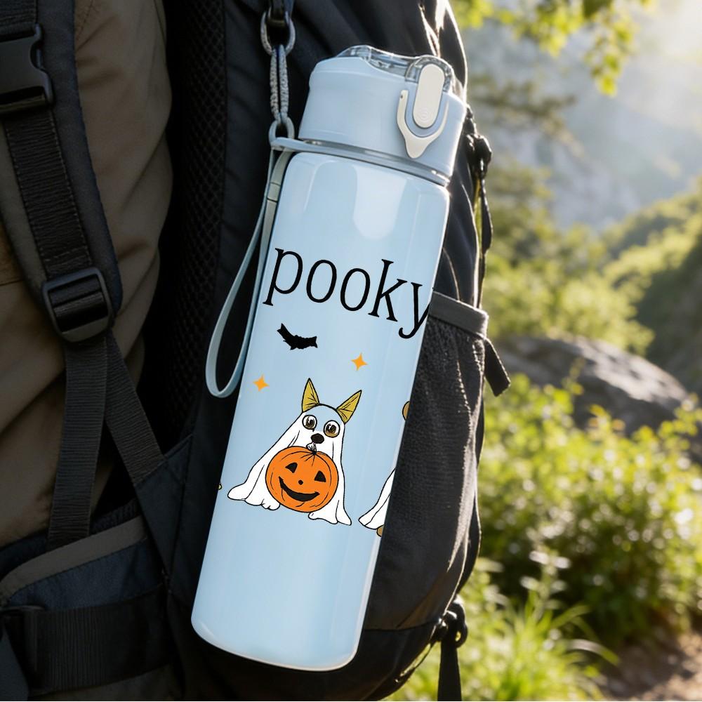 1PC Spooky Vibes Ghost Pumpkin 750ml Color Plastic Sports Water Bottle Leakproof Flip Straw Lid Suitable for Sports Office Home Use