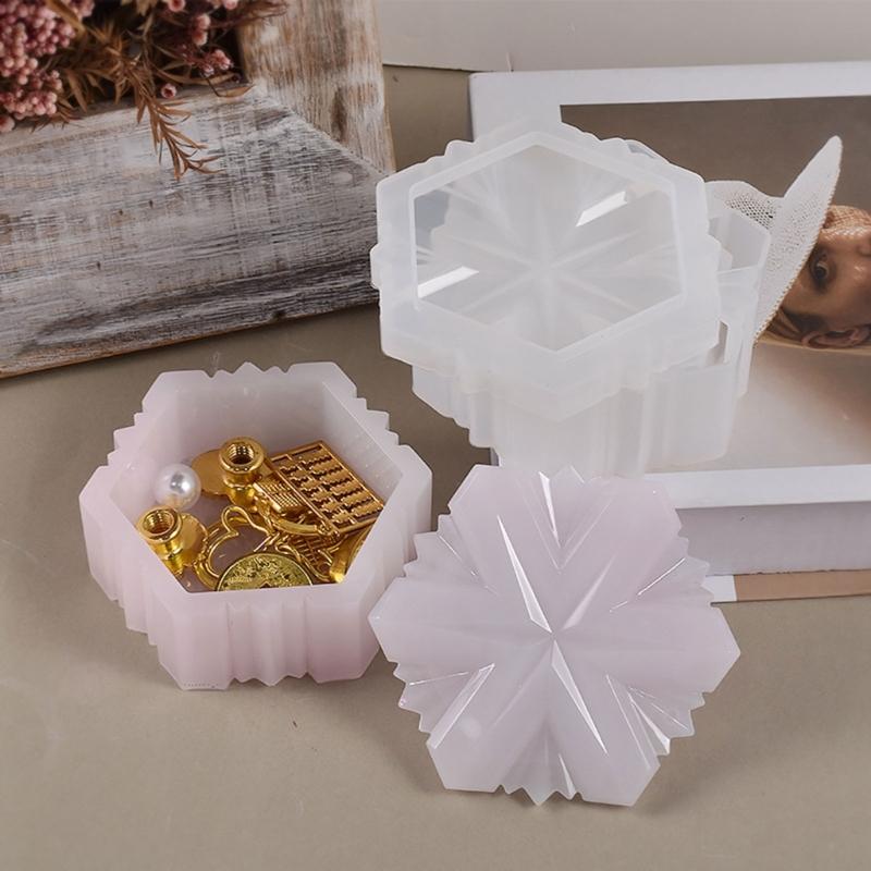 2Pcs Epoxy Crystal 3D Anniversary Six-pointed Star Container Storage Box Molds for Rings Jewelry Storage Home Decor