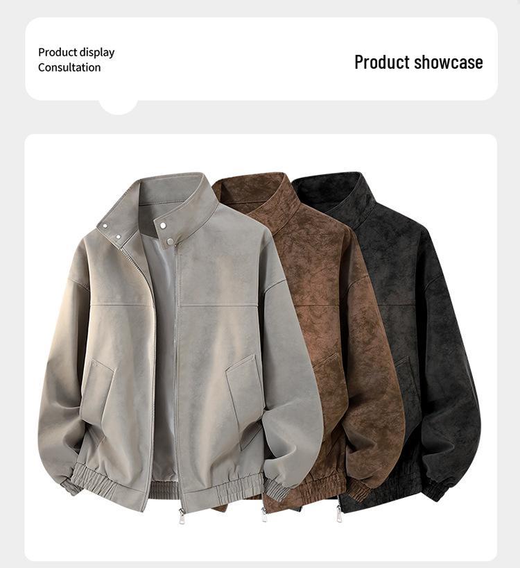 Men's Trendy PU Leather Stand Collar Jacket - Casual, Waterproof & Windproof Hong Kong Style Coat