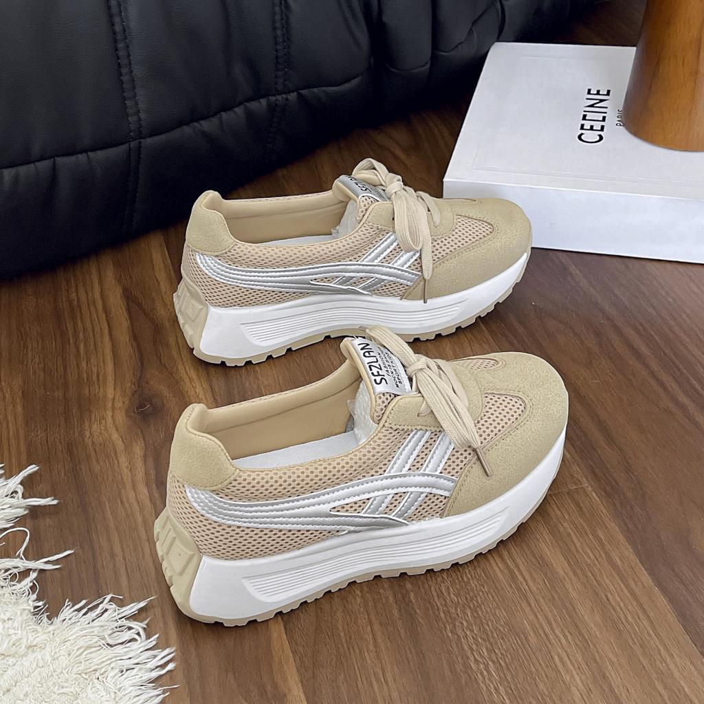 Women Platform Low Top Mesh Sneakers Woman Height Increasing Loafers Ladies Non-slip Walking Chunky Shoes Outdoor Trainers