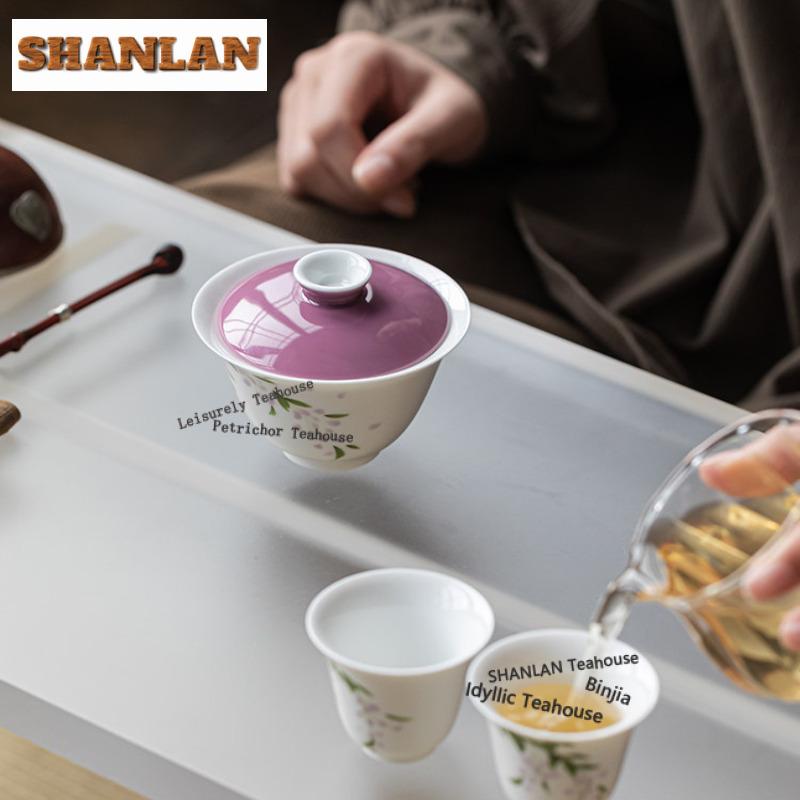 100ml Hand-painted Wisteria Gaiwan Japanese Tea Tureen Tea Bowl With Lid Kit Tea Brewing Cover Bowl Kung Fu Tea Set Ornaments