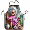 Funny Gray Hair Granny With Big Glasses Slippers Tea Pot Pattern Apron Oil Resistant Kitchen Apron Unique Holiday Gift For Daily