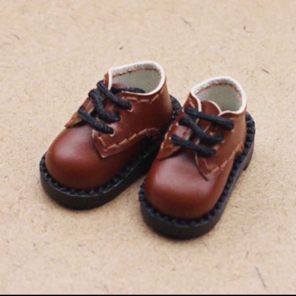 [GloryOry] Obitsu 11 Doll Shoes, Round Toe Shoes, 11cm Doll Shoes, Lace-up, Leather-style Round Toe Shoes, Black, White, Brown (Brown)