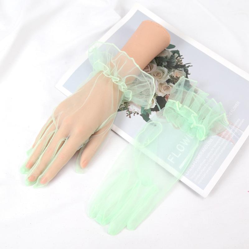 New Sexy Transparent Lace Black White Gloves Solid Color Fashion Women Drive Short Tulle Gloves Mesh Stretchy Wedding Mittens