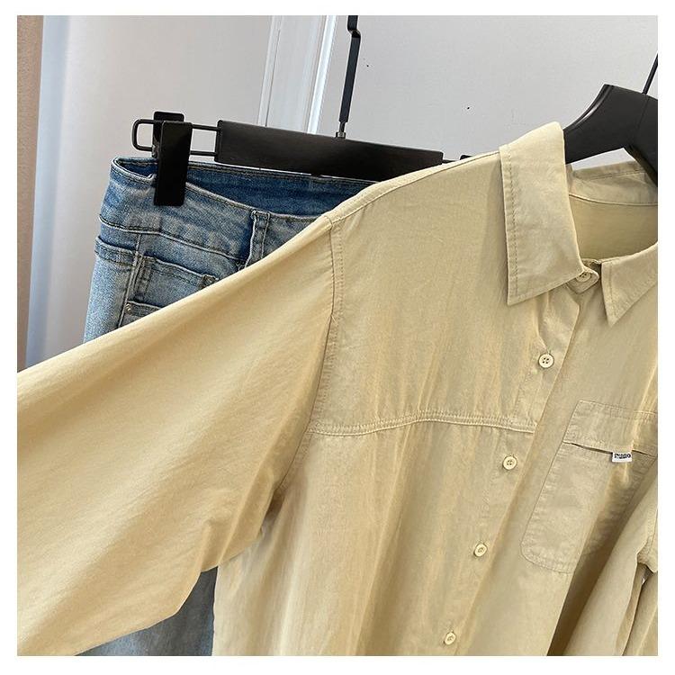 Minimalist Pure Color Shirt Women Long Sleeve Autumn/winter Outfit Design Sense Unique Versatile and Slimming Cotton Outerwear