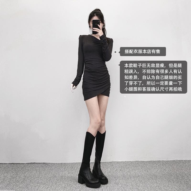 Brown thick heel tall boots female spring and autumn thin but knee long boots high heel thick sole